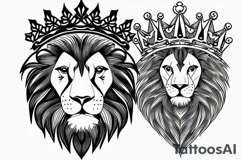 lion with crown on top tattoo idea