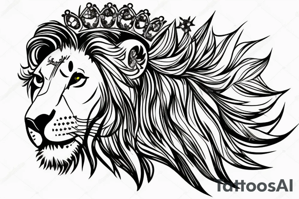 lion with crown on top tattoo idea