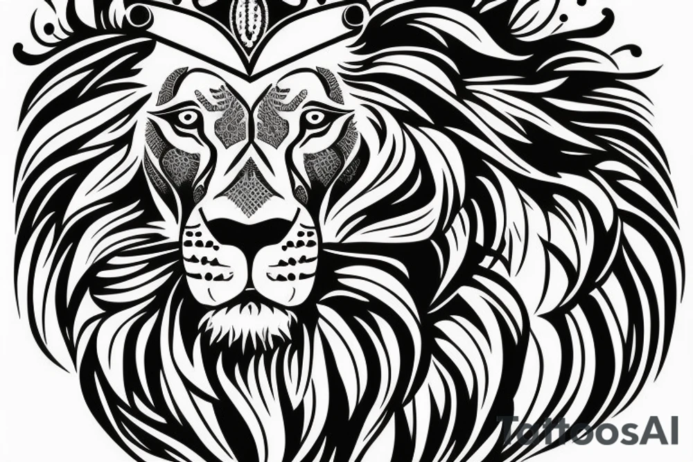 lion with crown on top tattoo idea