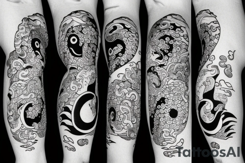 ying yang kio fish for around knee cap tattoo idea