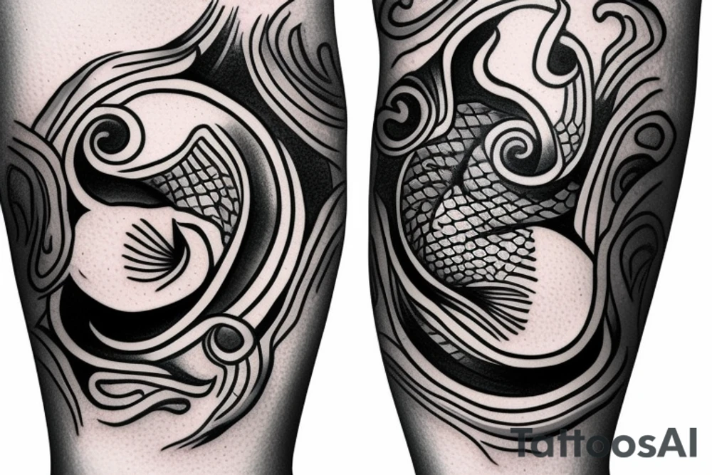 ying yang kio fish for around knee cap tattoo idea