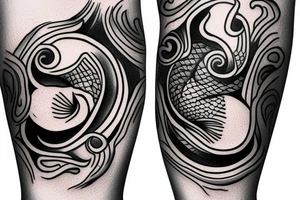 ying yang kio fish for around knee cap tattoo idea