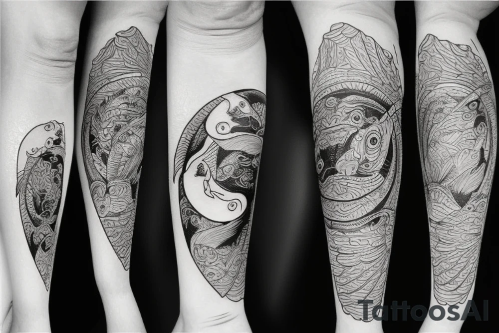 ying yang kio fish for around knee cap tattoo idea