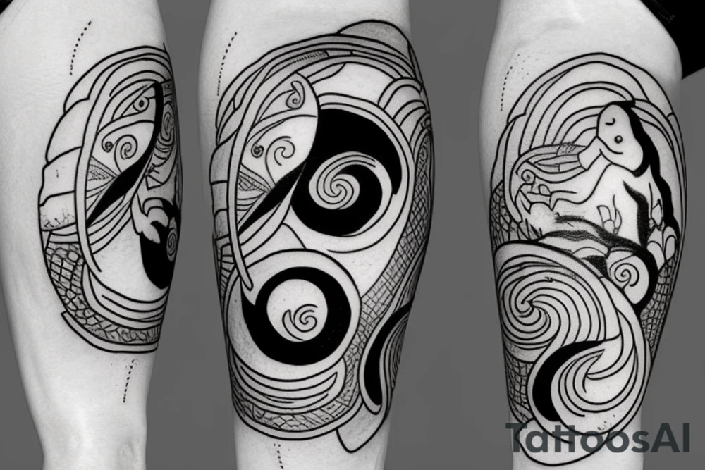 ying yang kio fish for around knee cap tattoo idea
