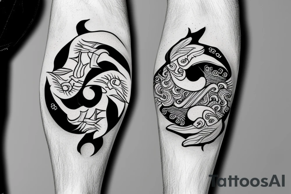 ying yang kio fish for around knee cap tattoo idea