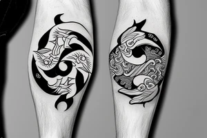 ying yang kio fish for around knee cap tattoo idea