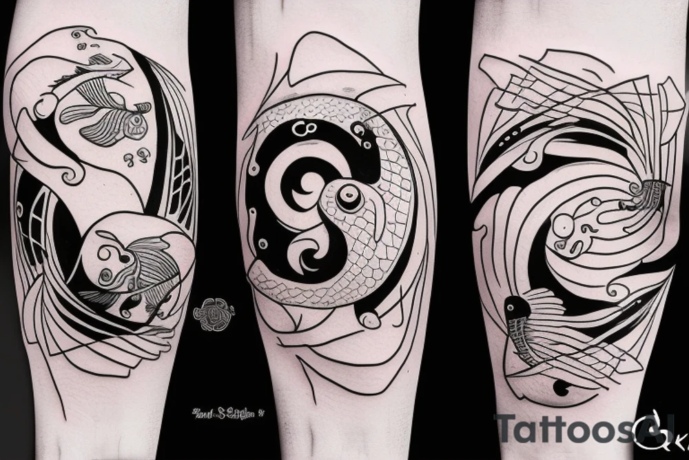 ying yang kio fish for around knee cap tattoo idea
