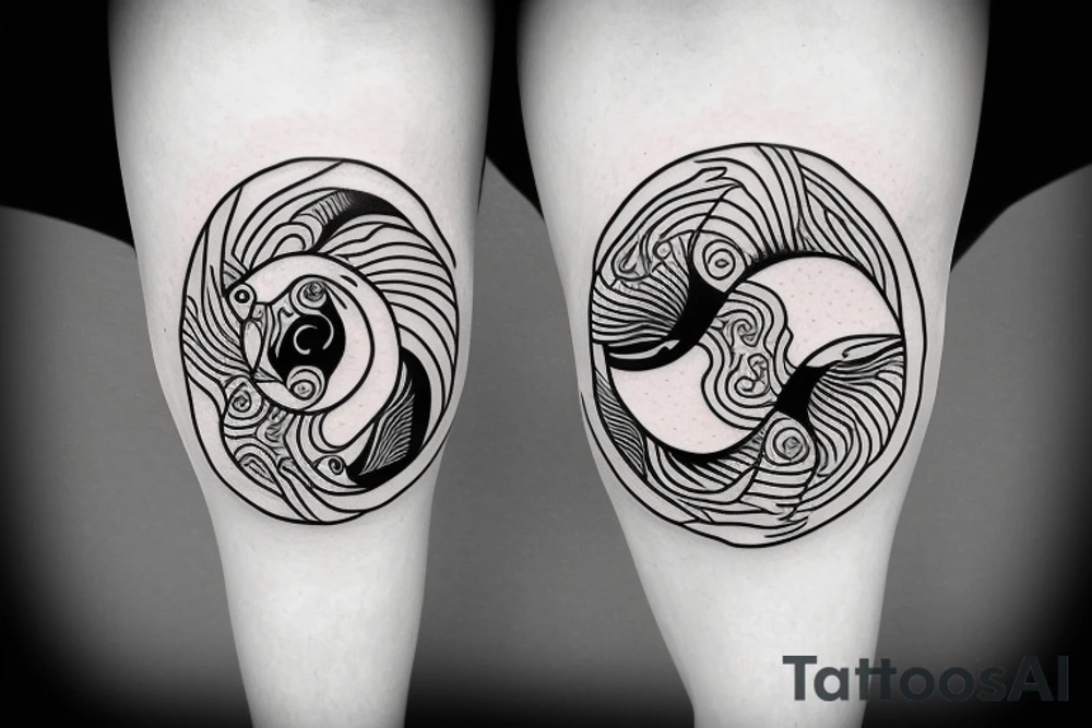 ying yang kio fish for around knee cap tattoo idea