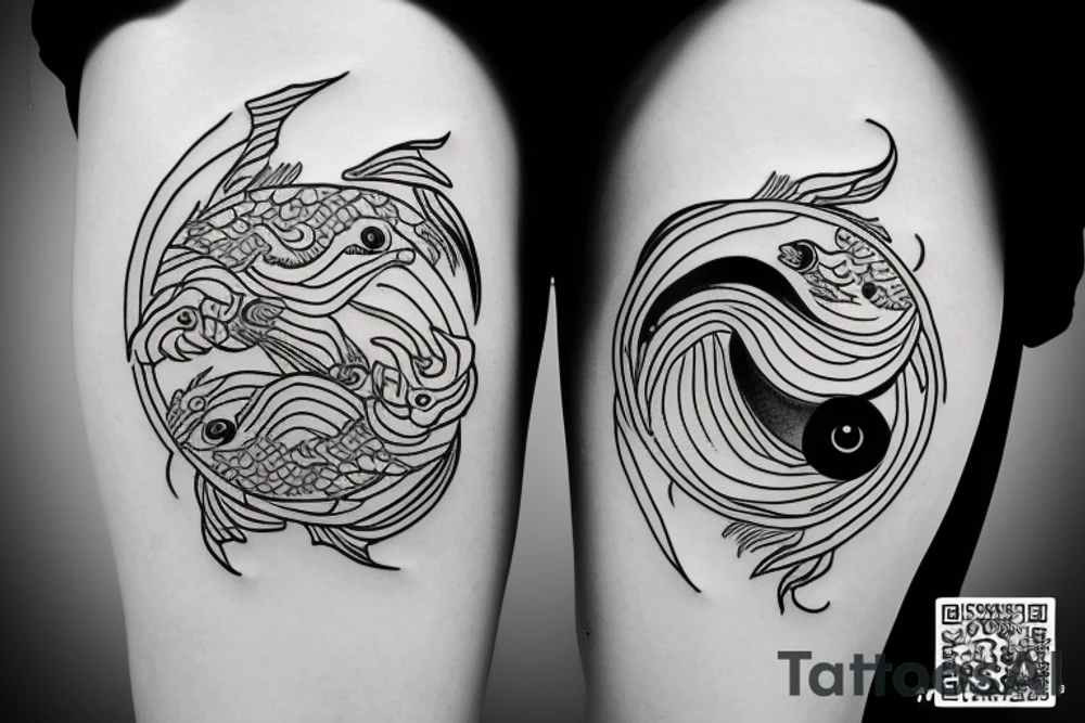 ying yang kio fish for around knee cap tattoo idea