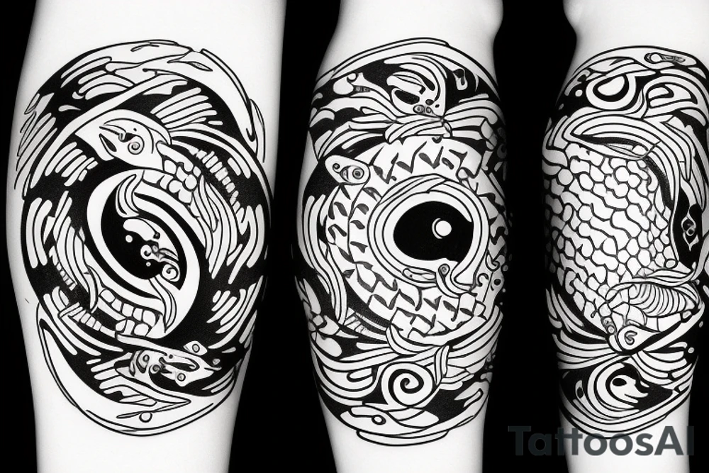 ying yang kio fish for around knee cap tattoo idea