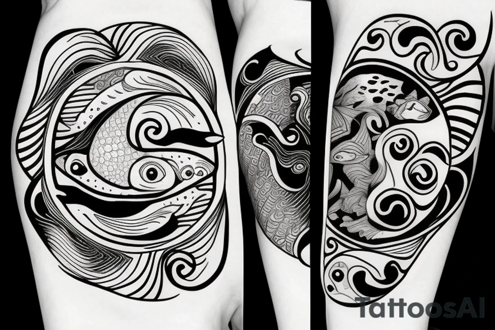 ying yang kio fish for around knee cap tattoo idea