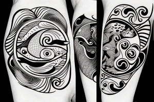 ying yang kio fish for around knee cap tattoo idea