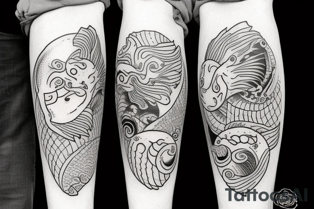ying yang kio fish for around knee cap tattoo idea