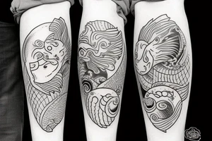 ying yang kio fish for around knee cap tattoo idea