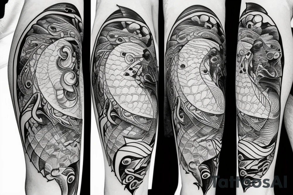 ying yang kio fish for around knee cap tattoo idea