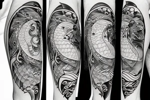 ying yang kio fish for around knee cap tattoo idea