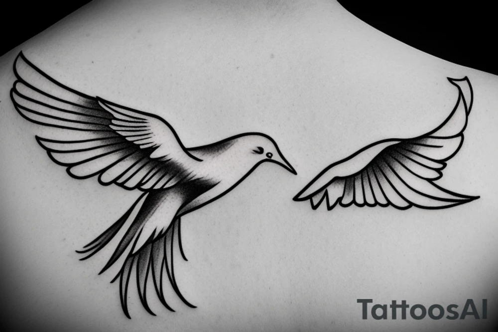 flying dove over sea. sunset. sun rays. "freedom" written in Russian tattoo idea