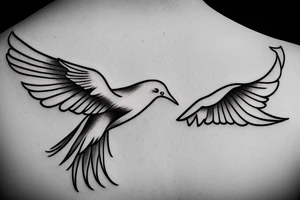 flying dove over sea. sunset. sun rays. "freedom" written in Russian tattoo idea