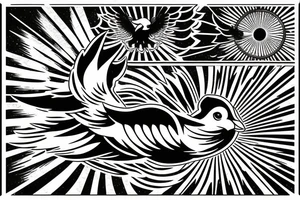 flying dove over sea. sunset. sun rays. "freedom" written in Russian tattoo idea