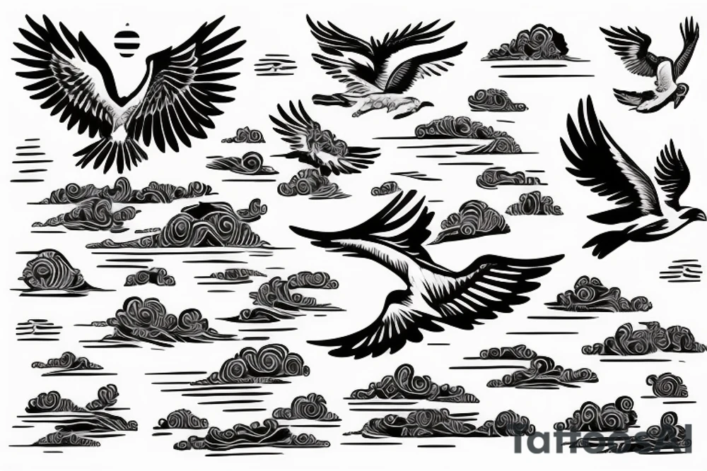 flying dove over sea. sunset. sun rays. "freedom" written in Russian tattoo idea