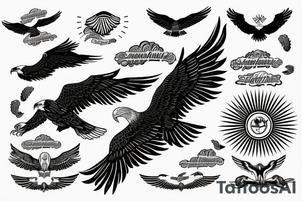 flying eagle over sea. sunset. sun rays. "freedom" written in Russian tattoo idea flying eagle over sea. sunset. sun rays. "freedom" written in Russian tattoo idea