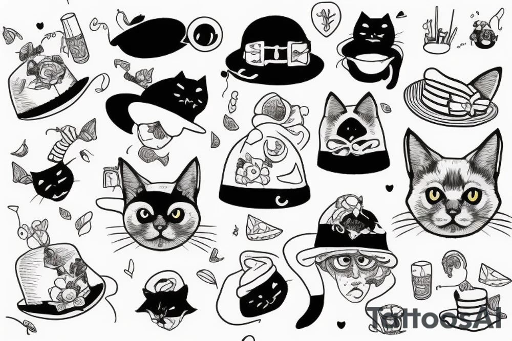 Black cat with a funny hat and a sweater tattoo idea