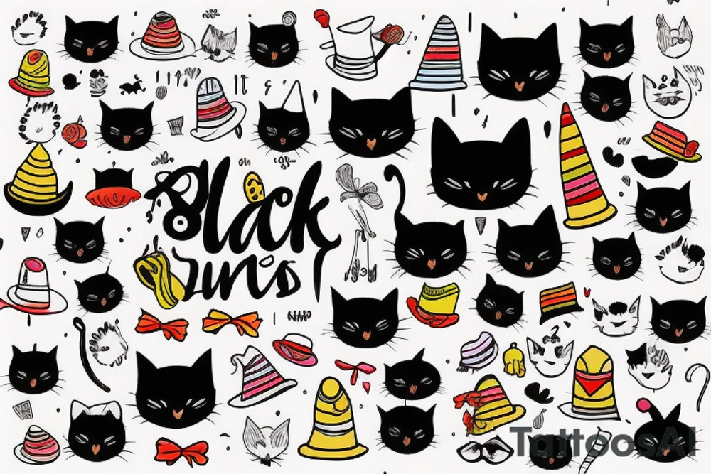 Black cat with a funny hat and a sweater tattoo idea