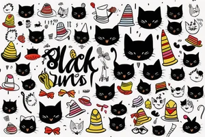Black cat with a funny hat and a sweater tattoo idea
