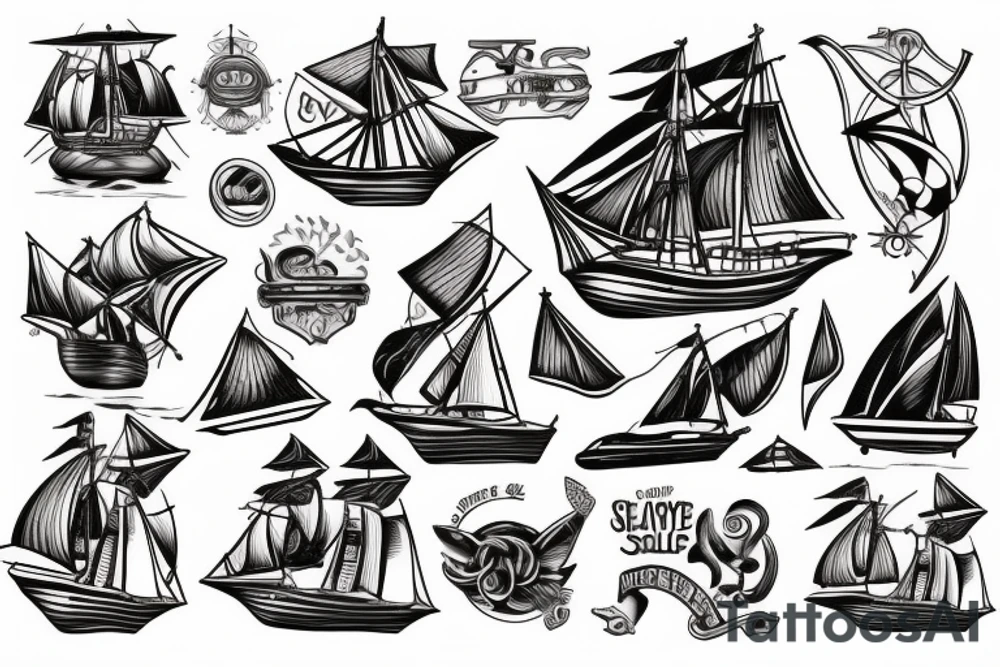 Ship with sails tattoo idea