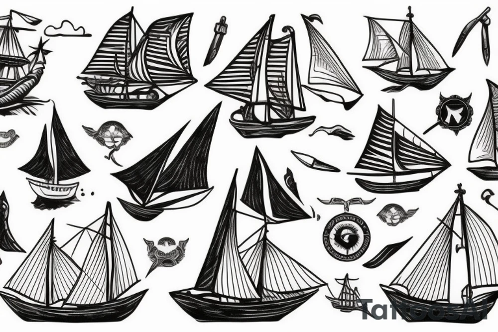 Ship with sails tattoo idea