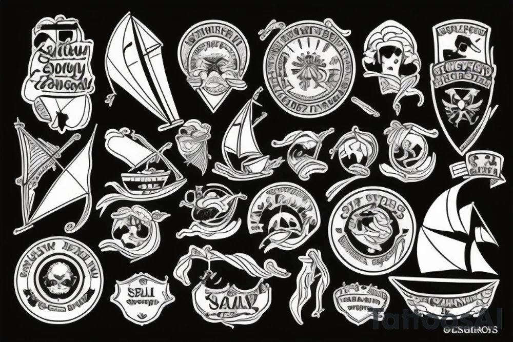 Ship with sails and flags tattoo idea