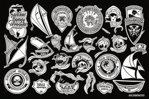 Ship with sails and flags tattoo idea