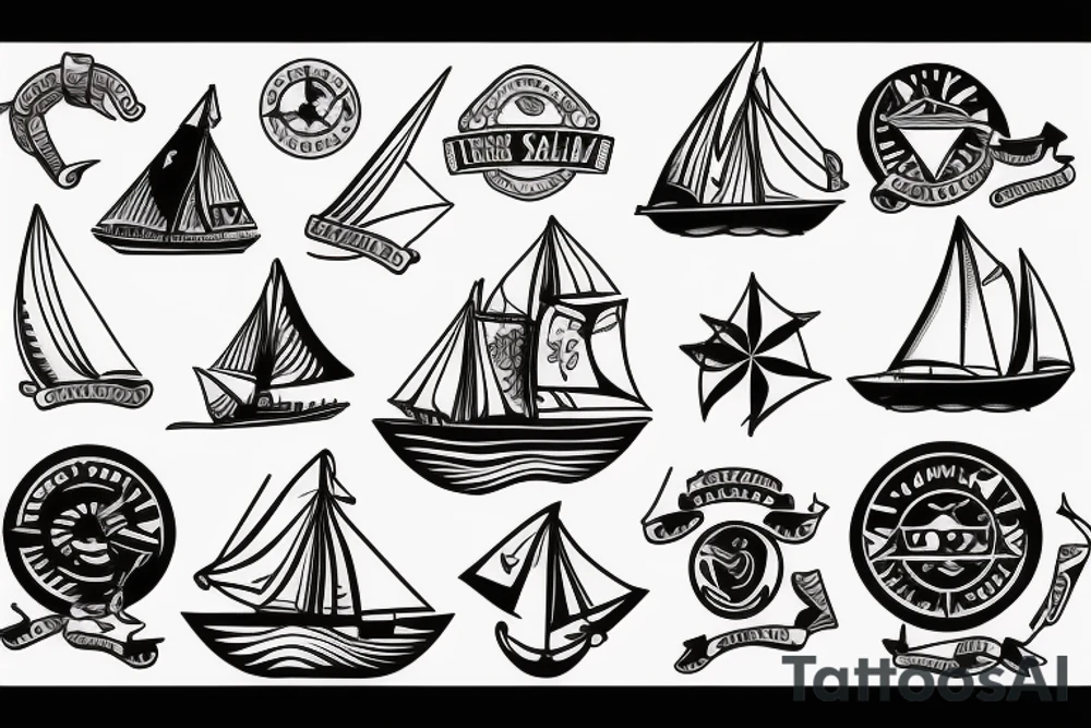 Ship with sails and flags tattoo idea