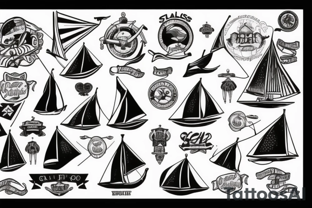 Ship with sails and flags tattoo idea