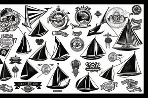 Ship with sails and flags tattoo idea