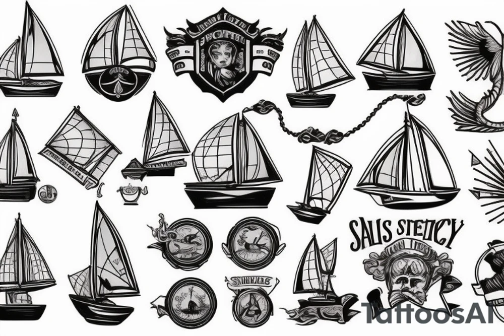 Ship with sails and flags tattoo idea