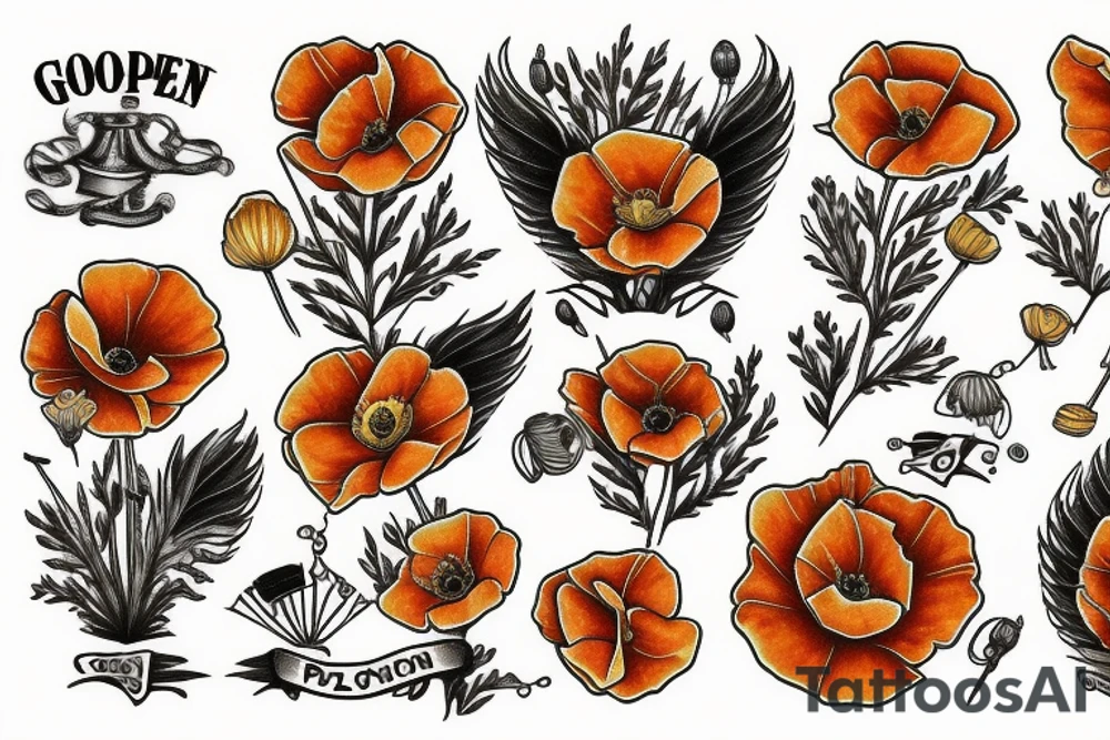 Golden poppy tattoo idea