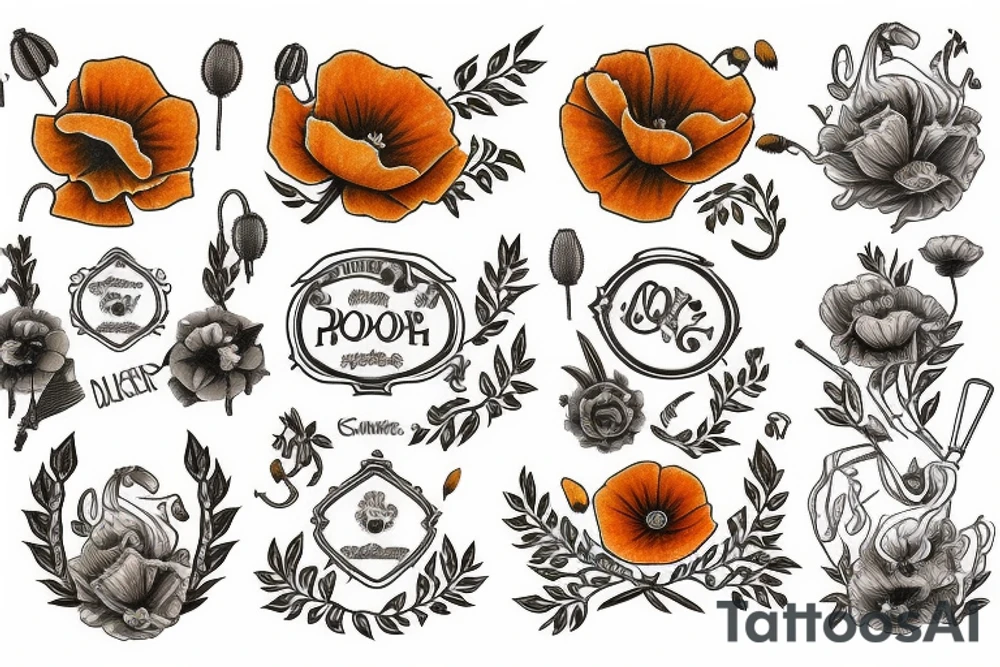 Golden poppy redwood tree tattoo idea