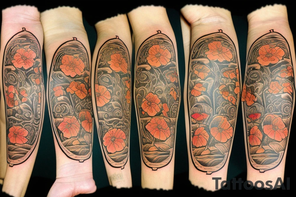 Golden poppy redwood tree tattoo idea