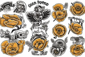 Golden poppy redwood tree tattoo idea