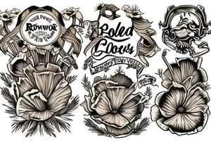 Golden poppy redwood tree tattoo idea