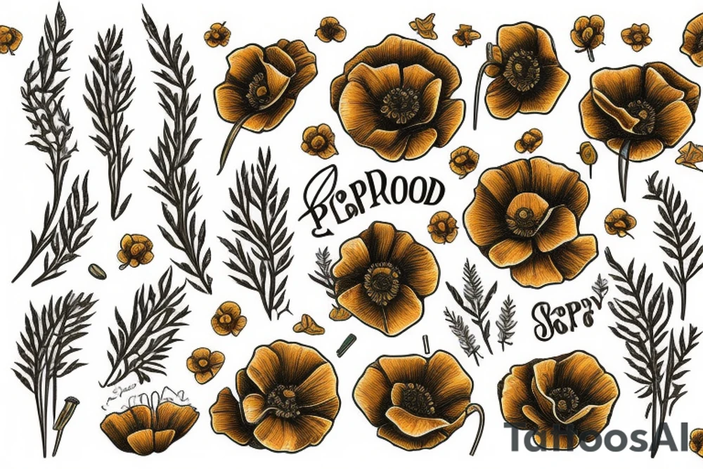 Golden poppy redwood tree tattoo idea
