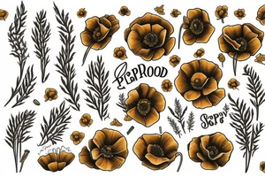 Golden poppy redwood tree tattoo idea