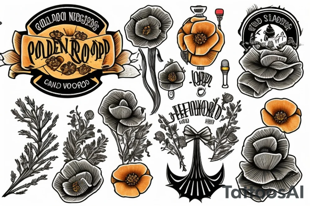 Golden poppy redwood tree tattoo idea