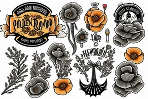 Golden poppy redwood tree tattoo idea