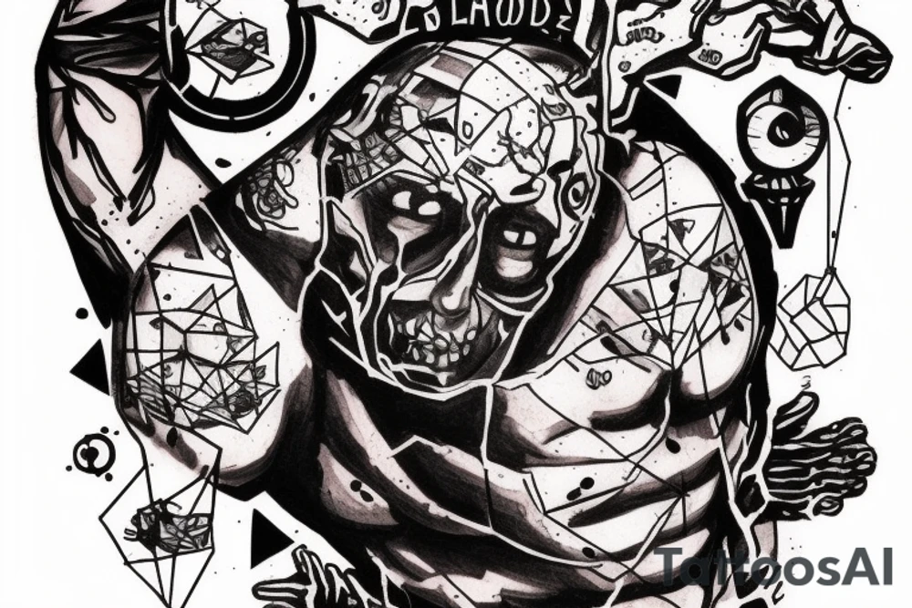 atlas struggling to hold the world on his shoulders. Blood dripping, clothes tattered tattoo idea