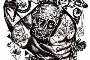 atlas struggling to hold the world on his shoulders. Blood dripping, clothes tattered tattoo idea