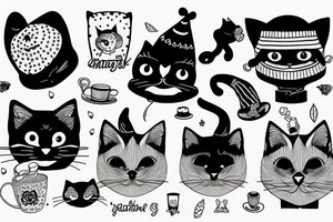 black cat with a funny hat and sweater tattoo idea