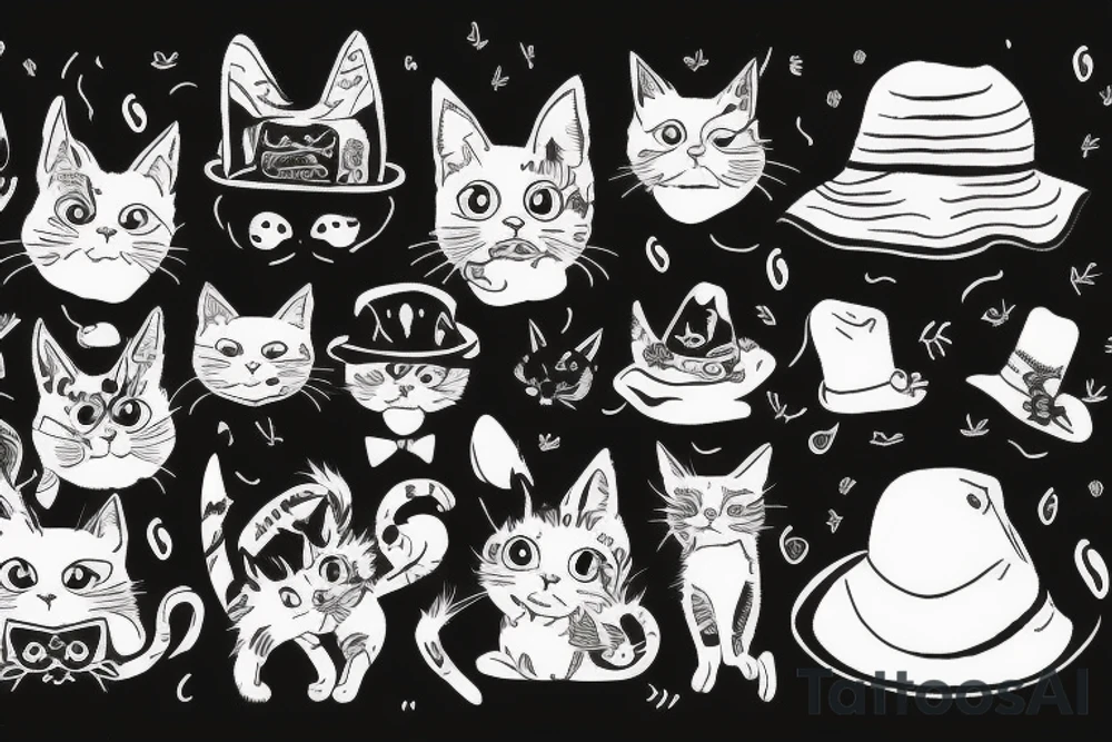 black cat with a funny hat and sweater tattoo idea