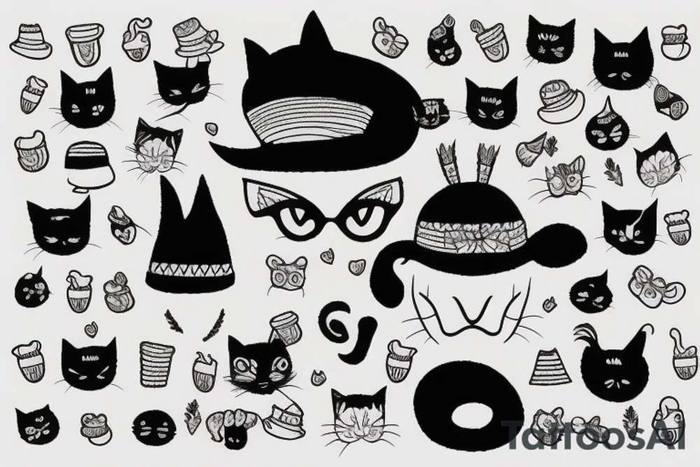 black cat with a funny hat and sweater tattoo idea